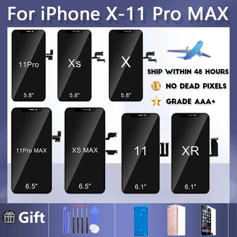 OLED Display For iPhone X XS XR 11 Pro Max LCD Touch Screen Replacement For iphone XR XS 11Pro Max No Dead Pixel+Tempered Glass enlarge