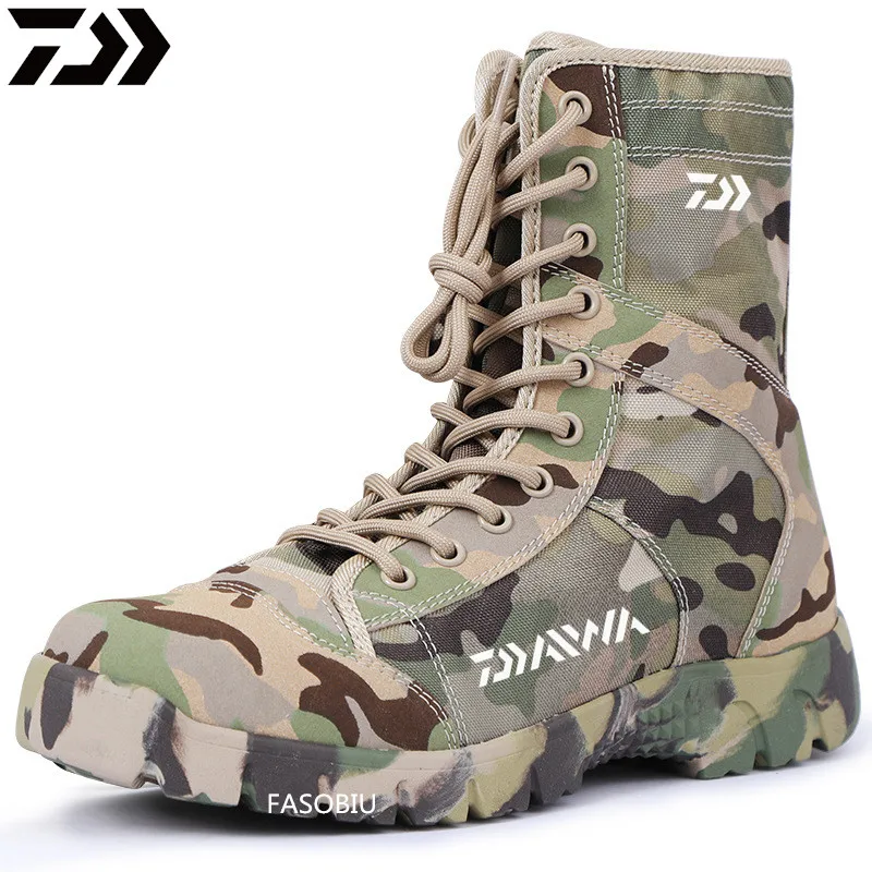 

2021 Daiwa Winter Outdoor Men Shoe Fishing Boot High Leather Combat Boots Waterproof Non-slip Wearable Fishing Trekking Sneakers