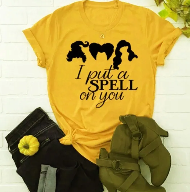 

Women I Put A SPELL On You Ladies Top Floral Slogan Crew Neck Short Sleeve Hipster Graphics Casual Funny Tee T-Shirt