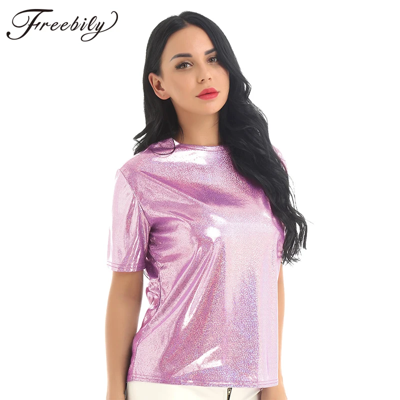Футболка женская Светоотражающая модная Свободная рубашка с круглым вырезом и