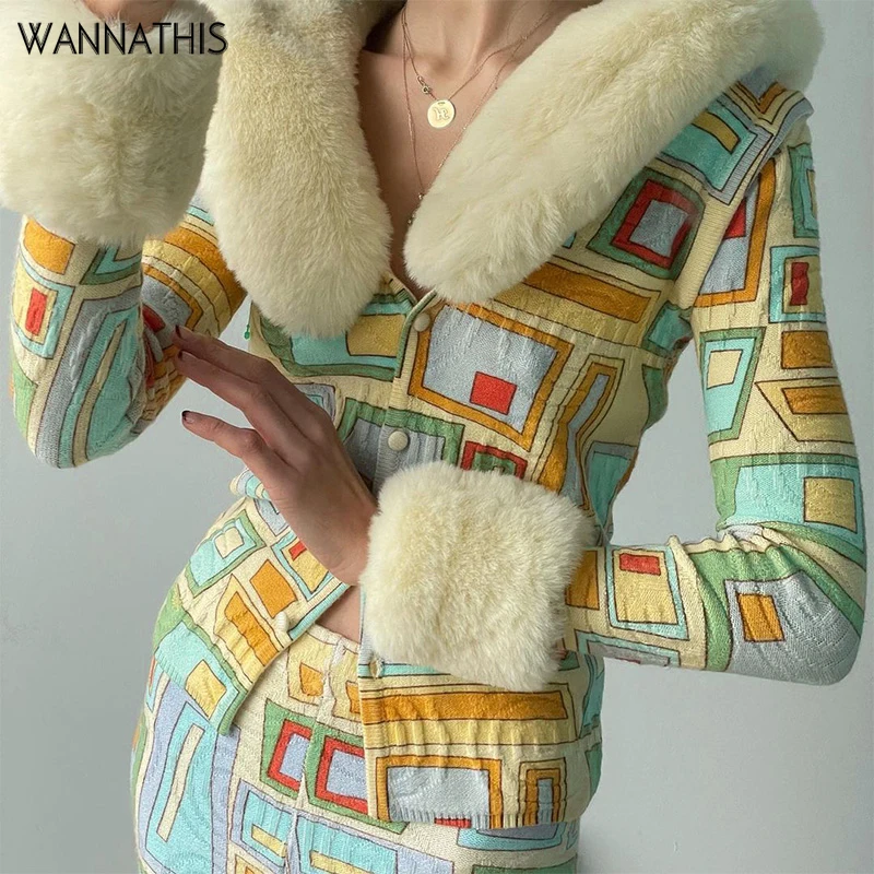 

WannaThis Y2K Knitted Cardigans Sweater Women Long Sleeve Furry Winter Tops Print Casual Cotton Streetwear Sweater Button Tops