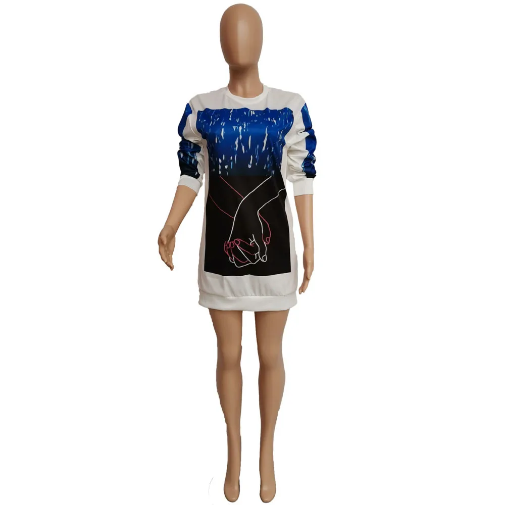 

Gradient Galaxy Print Hoodie Sweatshirt Dress Women Casual O Neck Half Sleeve Party Dresses High Street Female Loose Mini Dress