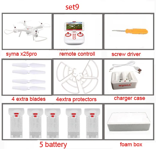set9 foam box SYMA X25pro gps Дрон Wi-Fi FPV с камерой 720P HD или камерой в реальном времени Fpv Дрон 6 осевой высоты RC Квадрокоптер RTF - Цвет: set9 foam box