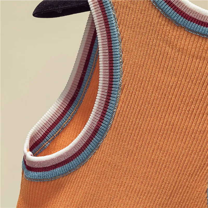 women Striped Color collision knitted vest female lady Girls suspenders waistcoats thin summer ice silk sleeveless Tank Tops
