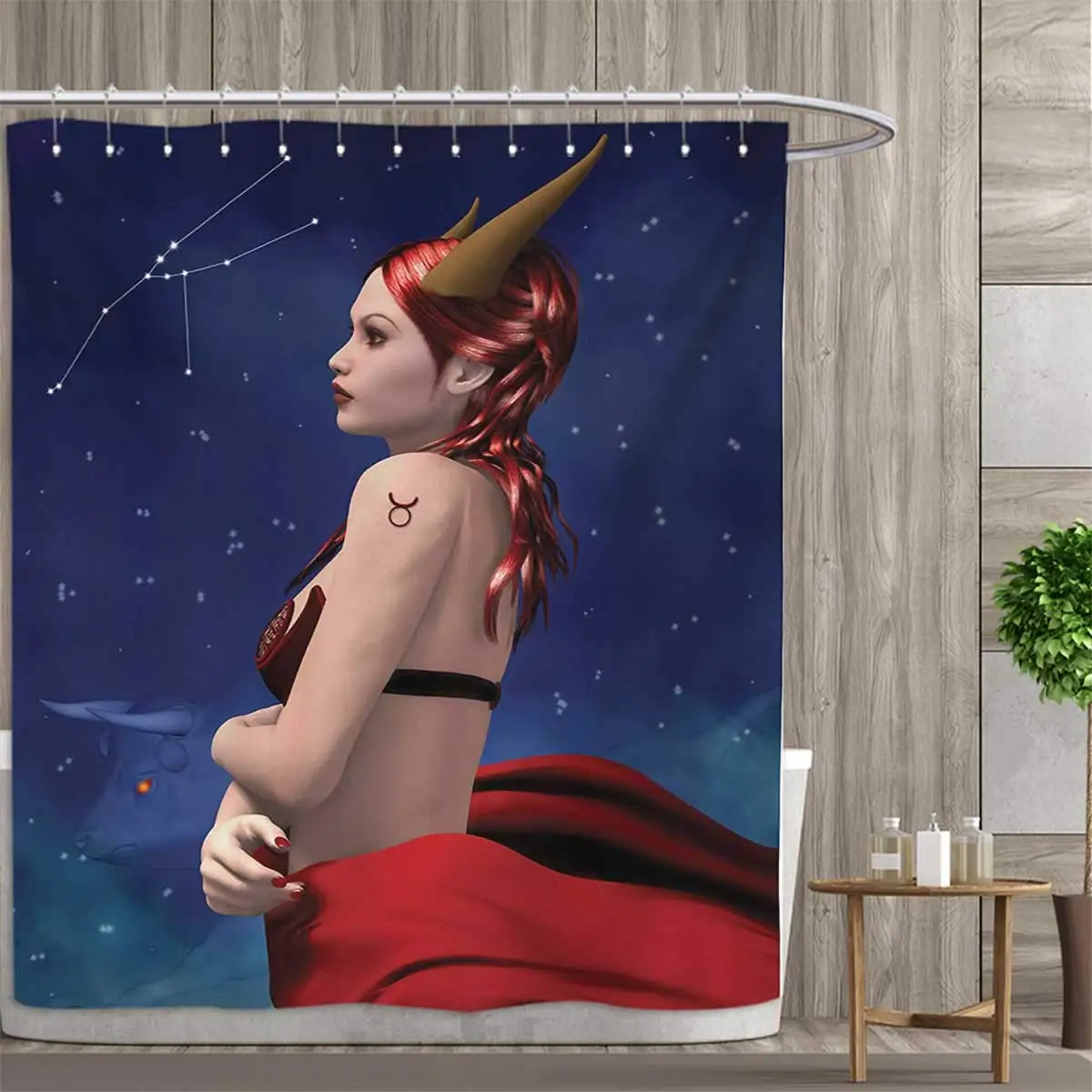 

Astrology Bathroom Accessories Taurus Girl Zodiac Stars Venus Beauty Graphic Design Shower Curtains