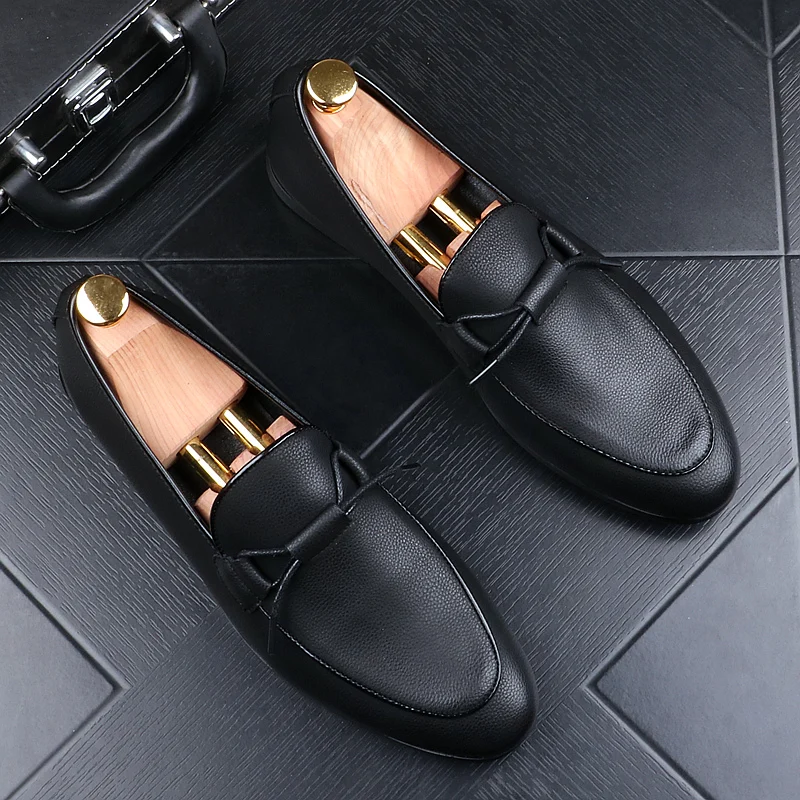 

italian brand designer men's fashion party banquet dress genuine leather shoes slip on lazy shoe black loafers zapatillas hombre