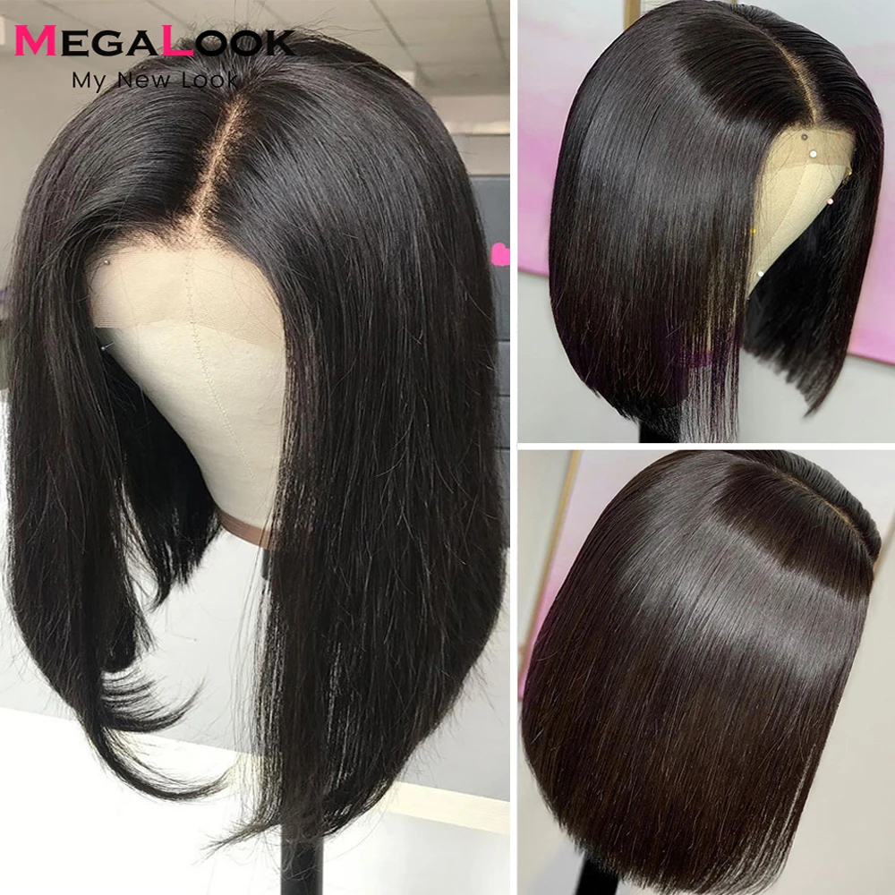 

Short Bob Wig Human Hair Wigs For Black Women Remy Brazilian Straight Hair Wig Natural Hailine Blunt Cut Bob Wig Lace Front Wig