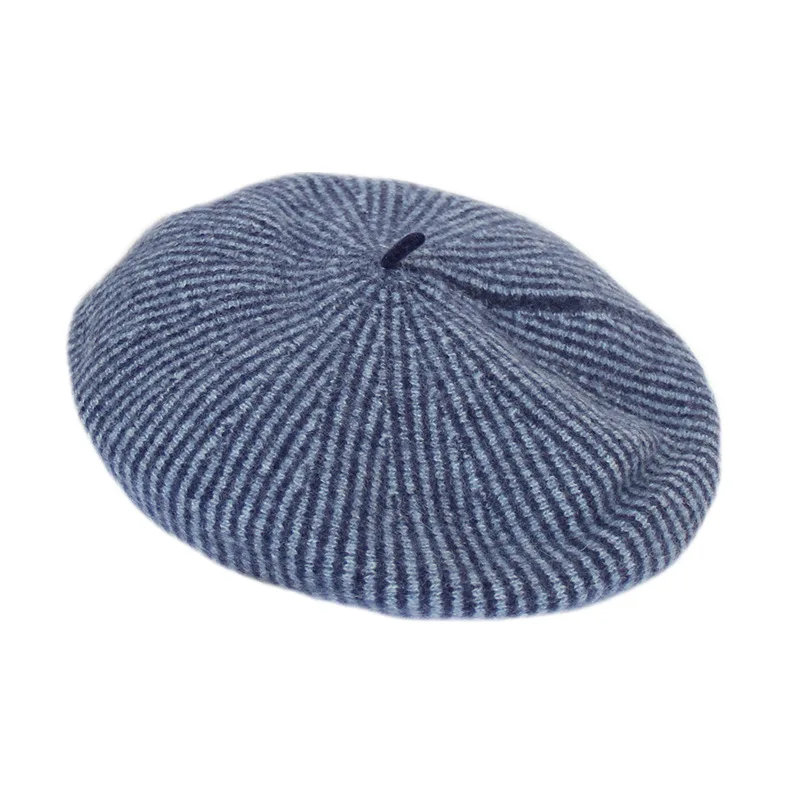 

New Woolen Striped Beret Women Autumn Winter ing Painter Cap Artistic Casual Warm Pumpkin Hat