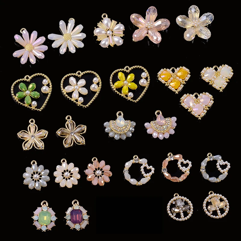 30pcs High grade sweet crystal pendant earrings accessories DIY earrings bracelets materials alloy accessories color protection
