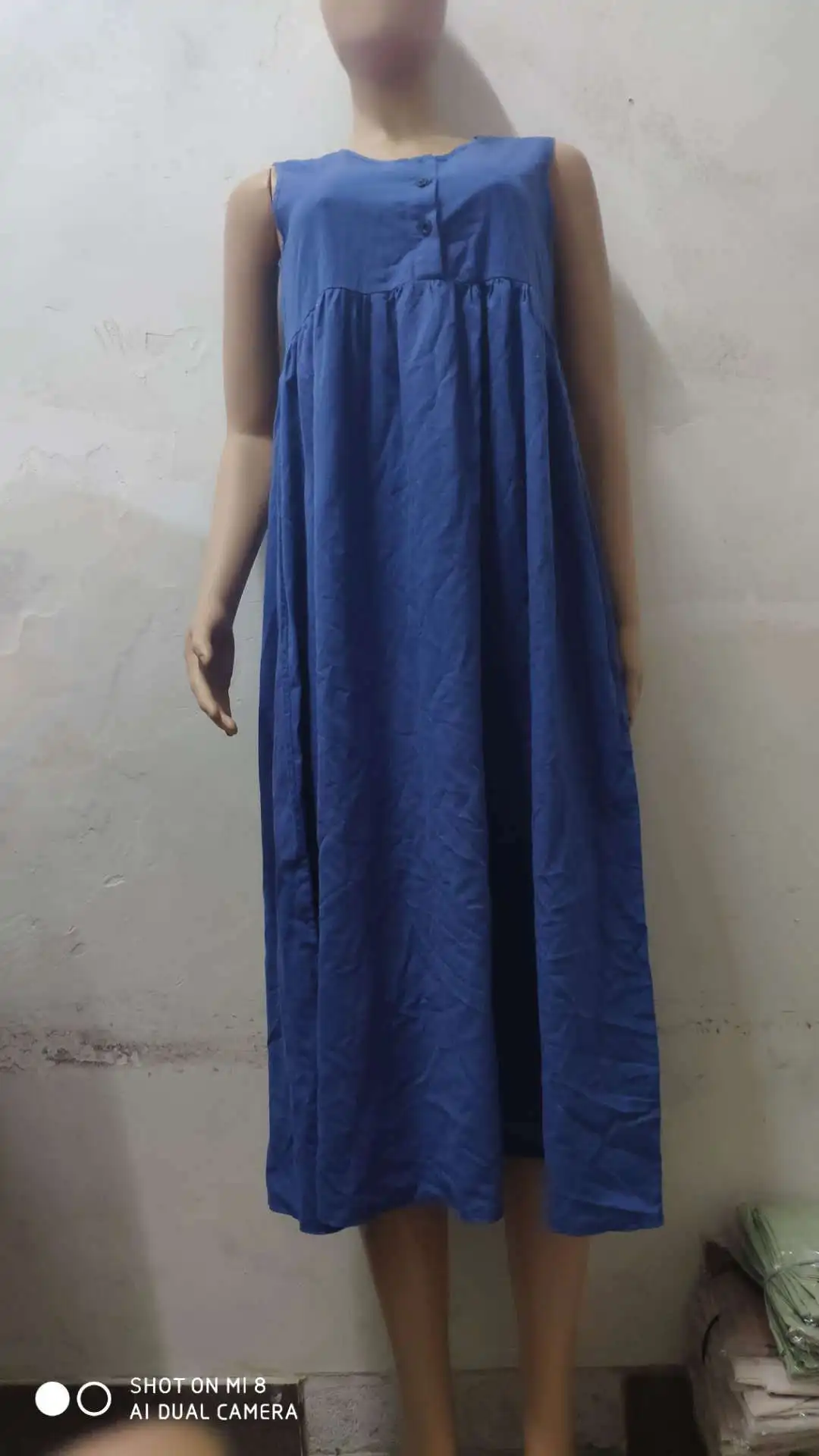 

Loose Cotton Linen Dress Women Summer Beach Casual Sleeveless Boho Button High Waist Tunic Solid Long Dresses Plus Size S-4XL