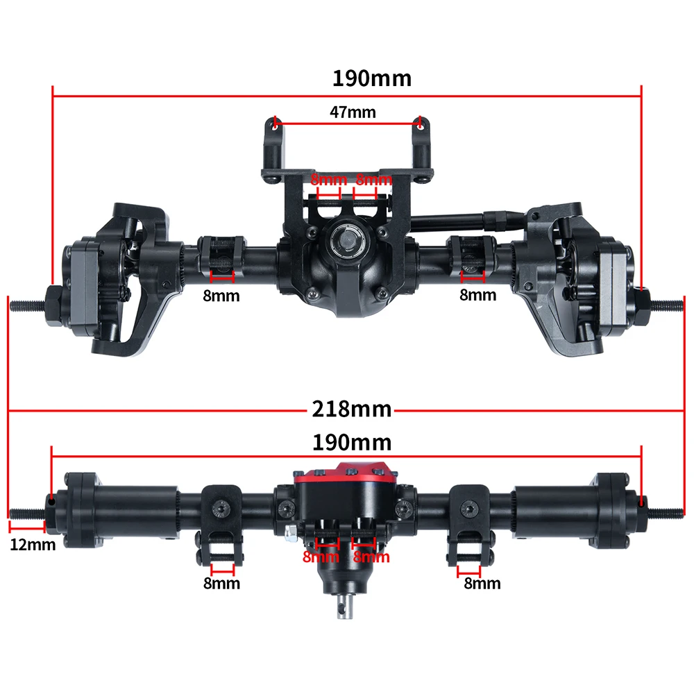 YEAHRUN-eje delantero/trasero para Axial SCX10 II 90046 90047 1/10 RC Crawler, accesorios de actualizaci&oacute;n de coche, CNC, aleaci&oacute;n de Metal-2