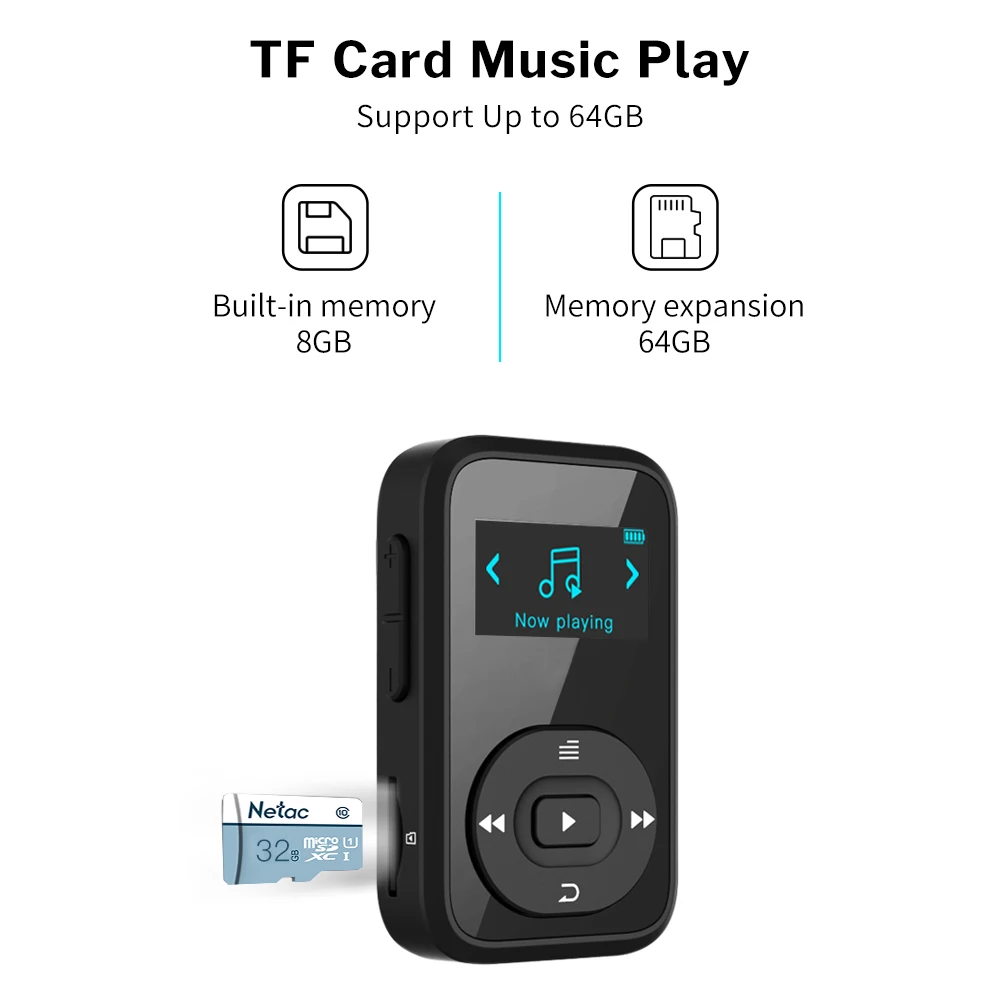 Deelife Спортивный MP3 плеер Bluetooth с зажимом, FM радио, повязка на руку, портативный мини MP 3, музыкальный плеер для бега, спортивный MP3-Player