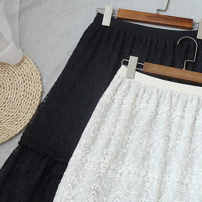 Черные белые клетчатые новые зимние корейские винтажные однотонные кружевные