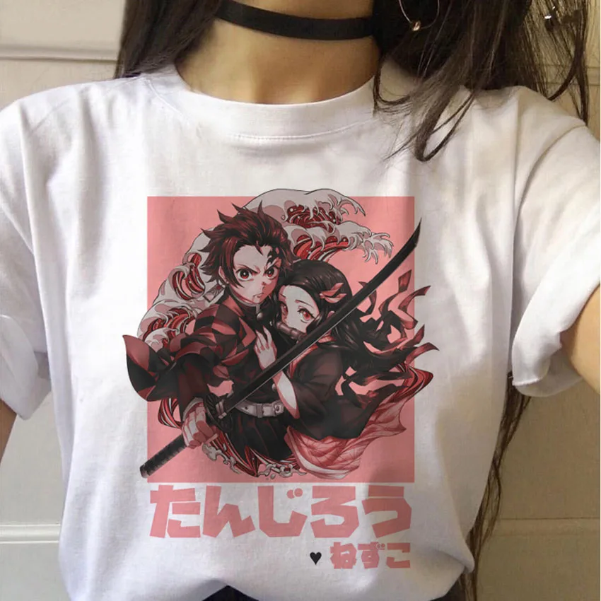 

Demon Slayer Kimetsu No Yaiba T Shirt Women Kawaii Japanese Anime Tanjirou Kamado Graphic Tees Harajuku Cartoon Tshirt Female
