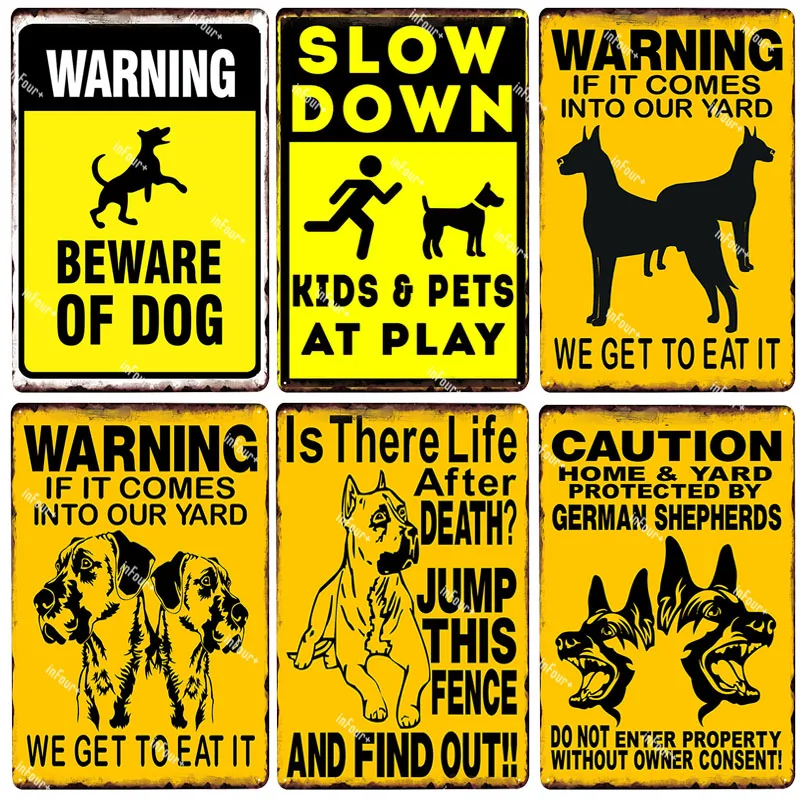 Остерегайтесь собаки металлическая пластина Оловянная табличка кафе винтажный