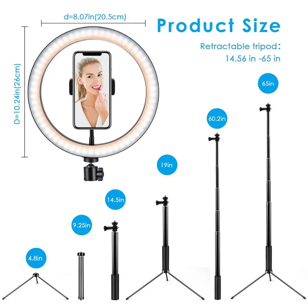 10 дюймовый светодиодный селфи кольцо светильник USB кольцевая лампа света для