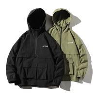 japanese hip hop plus size fat autumn mens stitching big pocket pullover zipper casual hoodie ropa de hombre windbreaker jacket