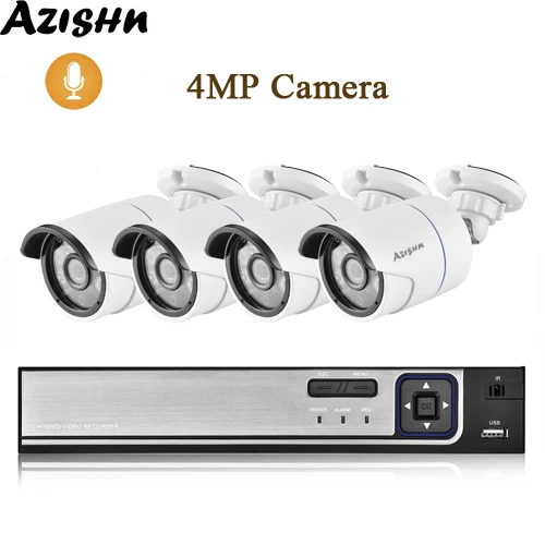 4MP Camera AZISHN 4CH 5MP POE NVR система безопасности H.265 5MP 4MP 2MP аудио запись Открытый IP66 Водонепроницаемая ip-камера комплект для домашнего видеонаблюдения - Цвет: 4MP Camera