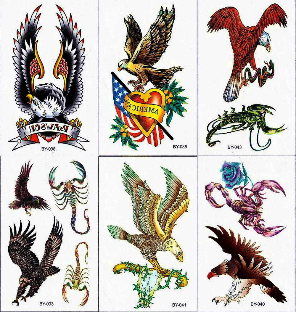 Горячая могучий ястреб и Скорпион Роза Временные татуировки для мужчин женщин