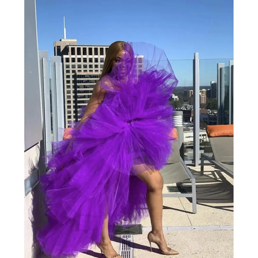 

Photo Shoot Prom Dresses Puffy robe de soiree longue Purple Elegant Evening Dress Tiered Fashion vestido de festa abendkleider