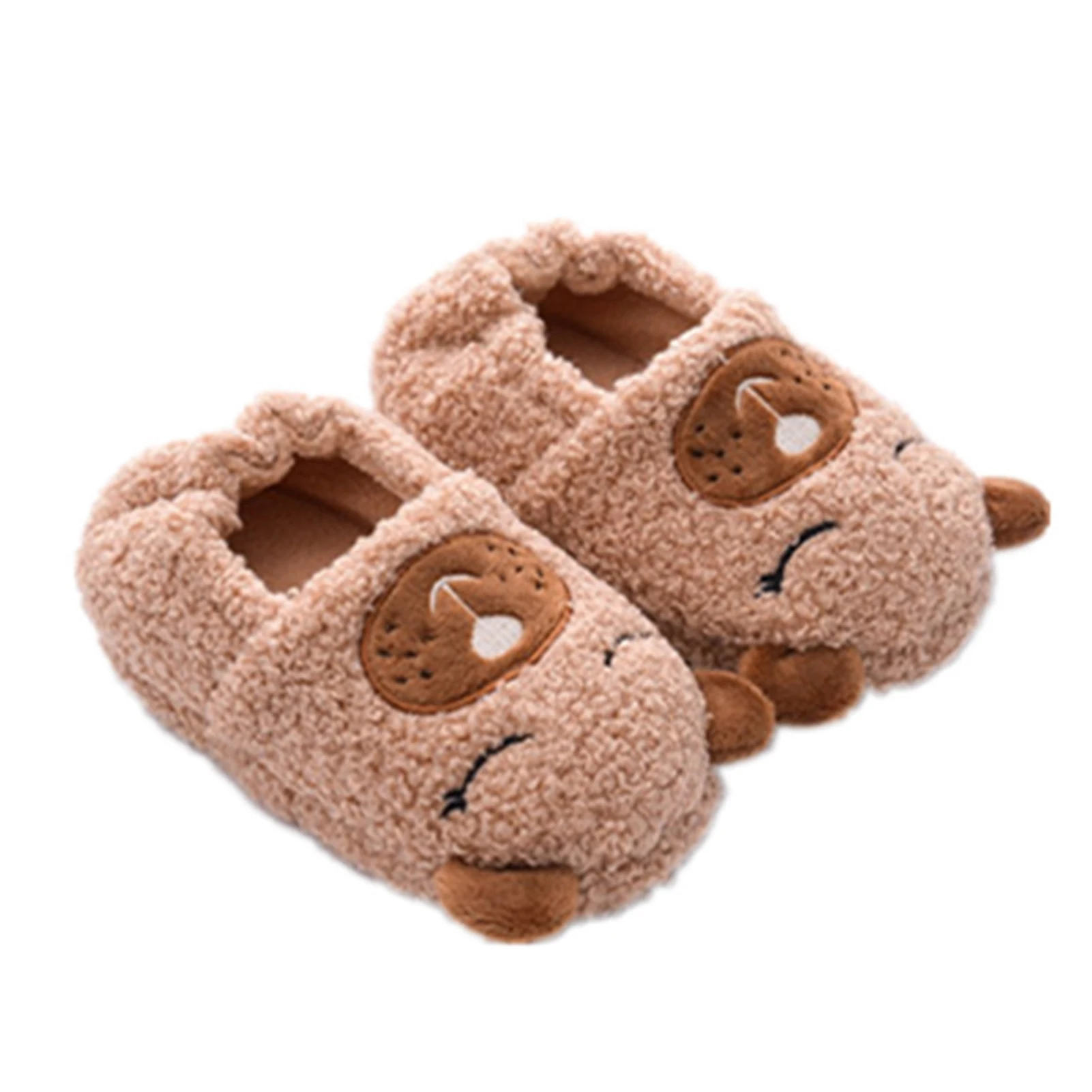 

Girls Boys Winter Cartoon Bear Stylish Practical Comfortable Durable Wrapped Heel Slippers Warm Non-slip Plush Shoes