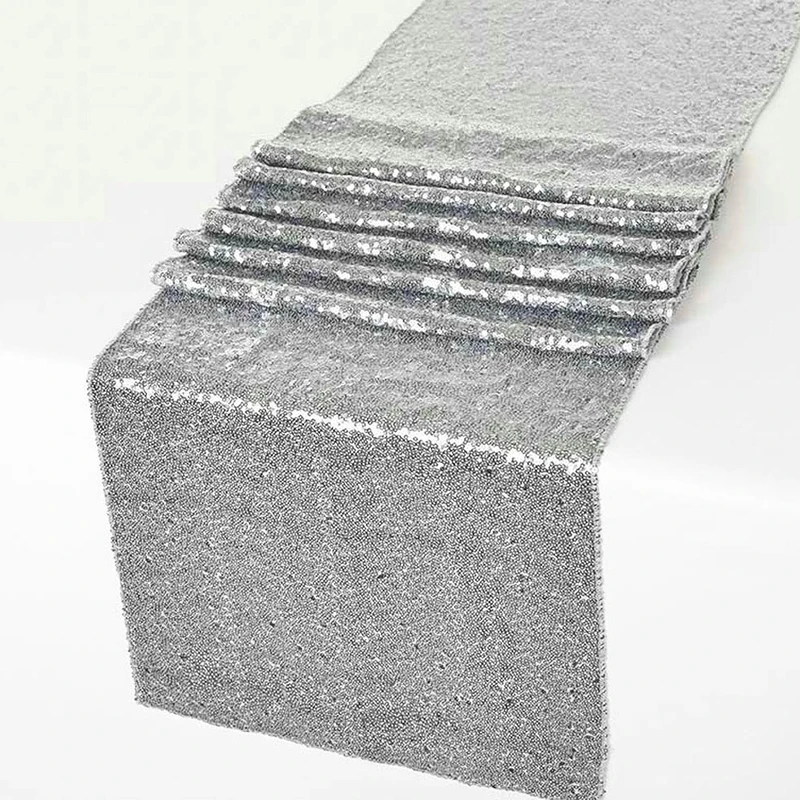 silver Gold Silver Rose Sequin Table Runners Glitter Sparkle Glam Tableclothes for Wedding Party Banquet Christmas Home Decor - Цвет: silver