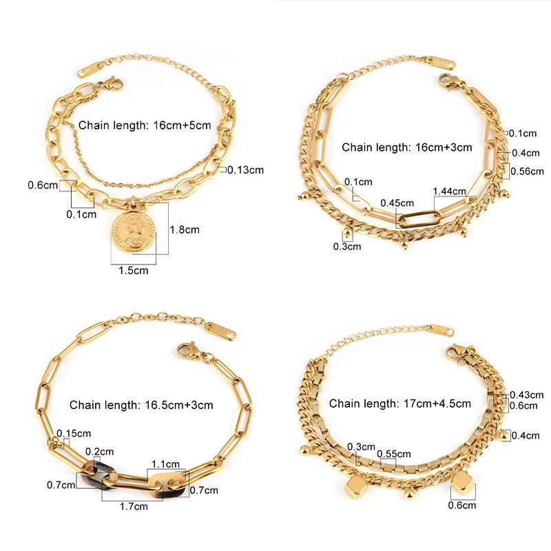 

Vintage Coin thick chain bracelets For Women stainless steel Double Layers Punk Bracelet 2021 Charms Fashion Couple Jewelry