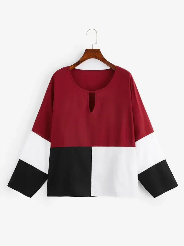 Плюс размер Лоскутная Повседневная Блузка Топы винтажный тонкий женский длинный