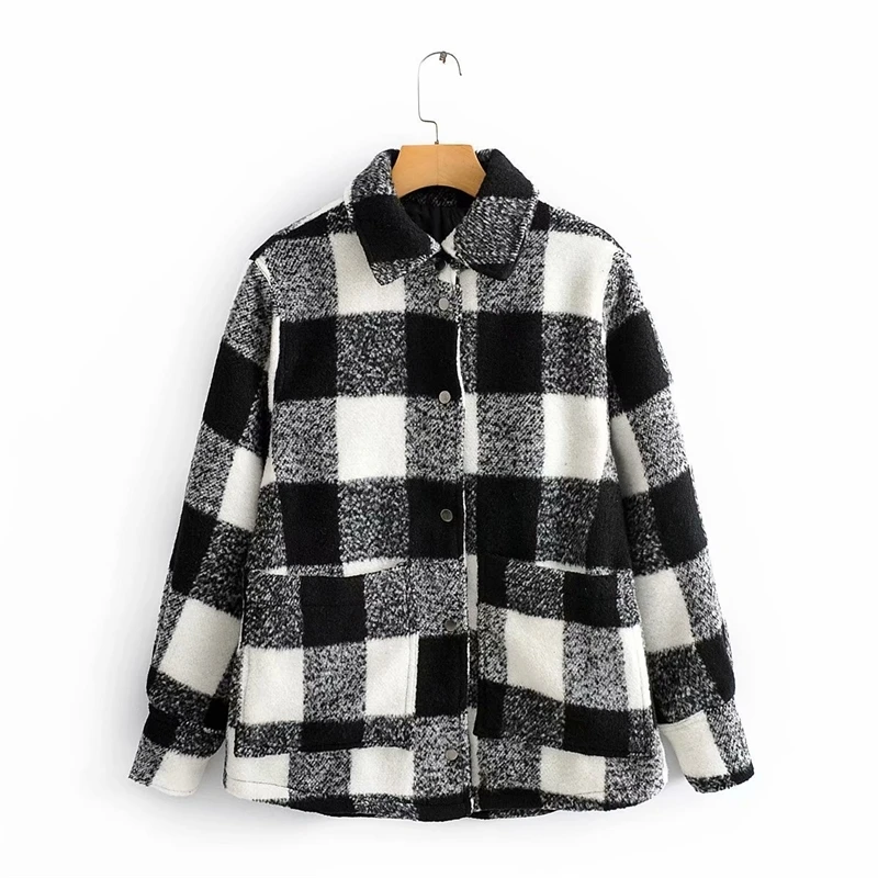 

Woolen spring Vintage Plaid shirts women Long Sleeve oversize blouse casual work office shirts Chic Tops 2020 new