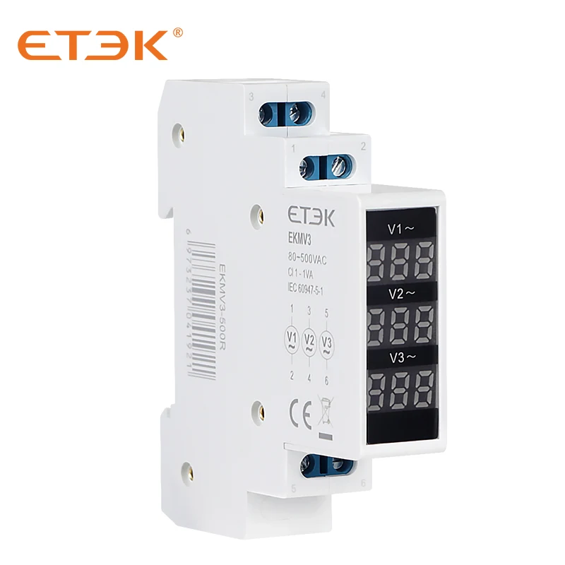 Трехфазный цифровой вольтметр ETEK EKMV3 на Din-рейку красный модульный измеритель