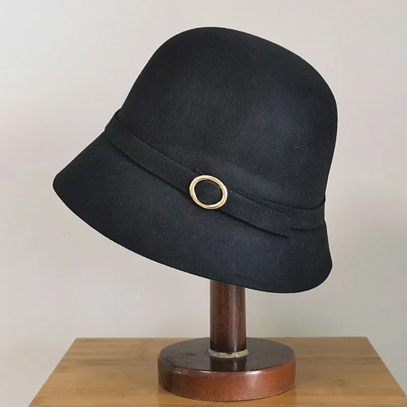 Панама зимняя женская фетровая шляпа с декоративным ремнем шерстяная Федора в