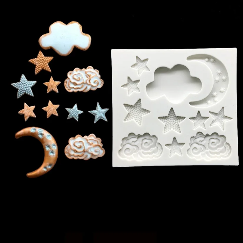 Wholesale 10 Pcs/lot Stars Moon Clouds Shapes Silicone Sugarcraft Mold Fondant Cake Decorating Tools Bakeware