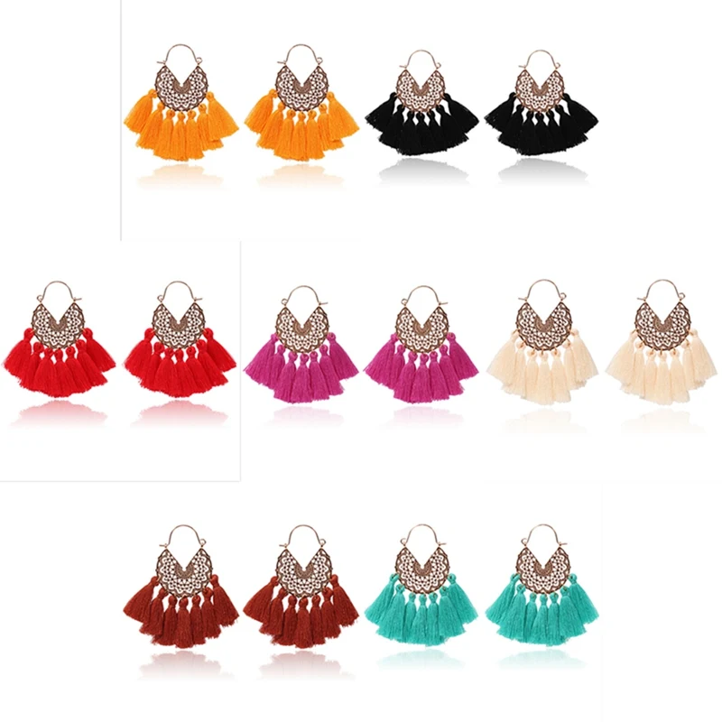 Этнические Летние Красочные ткани кисточкой Подвески серьги большие