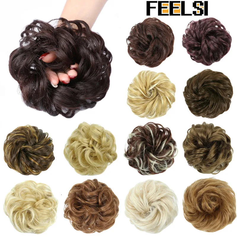 

FEELSI Women's Curly Chignon With Elastic Rubber Band Synthetic Scrunchie Wrap Hair Messy Bun Hairpieces