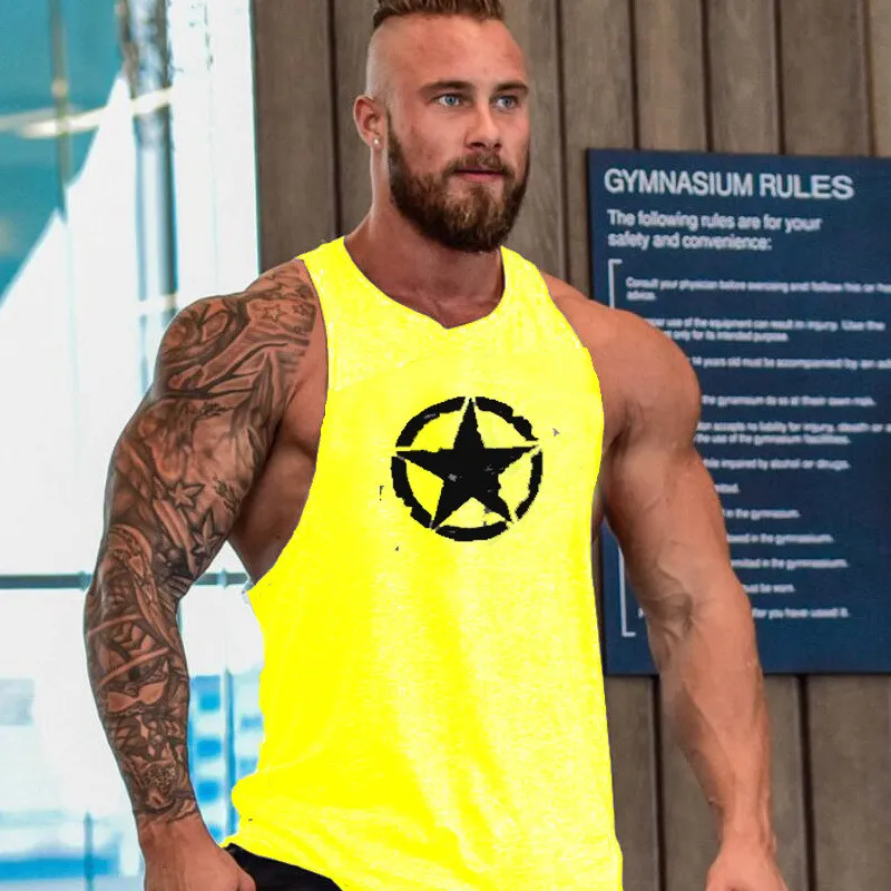 Хлопковые майки для тренажерного зала Deltoid, мужские майки без рукавов для мальчиков, одежда для бодибилдинга, майка для фитнеса, майка для тренировок - Цвет: star yellow