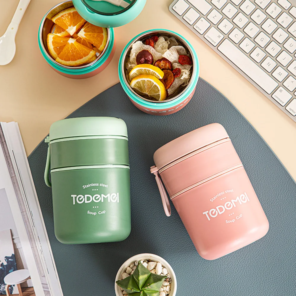 

Термоконтейнер для ланча с ложкой, пищевой контейнер из нержавеющей стали, Вакуумная чашка для супа, изолированный Ланч-бокс