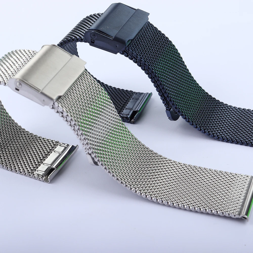 

Ремешок из нержавеющей стали для часов, сменный тонкий браслет для часов DW, серебристо-синий, с защитной пряжкой, 18 мм 20 мм 22 мм