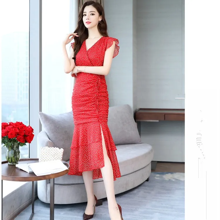 Женское облегающее платье без рукавов винтажное шифоновое с рюшами для клубной