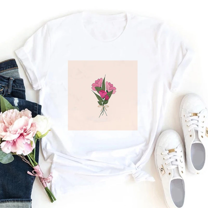 

Women Tshirts 2022 Flower Print 90s Style Ladies Tee Tshirt Summer Female Top Shirt Clothes Short Sleeve Graphic Ladies T-shirt