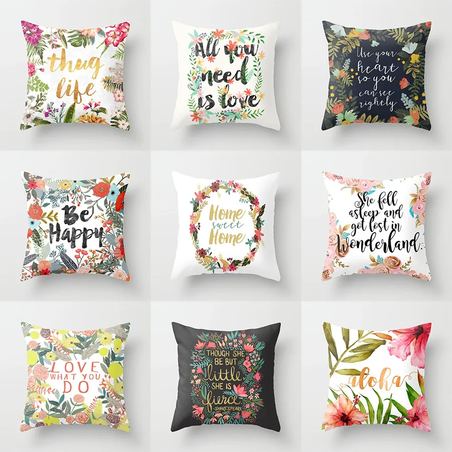 

Tropical Pillow Covers Poszewki Na Poduszki Dekoracyjne Fashion Printing Letters Flowers Federe Cuscini Divano 45x45 Cm