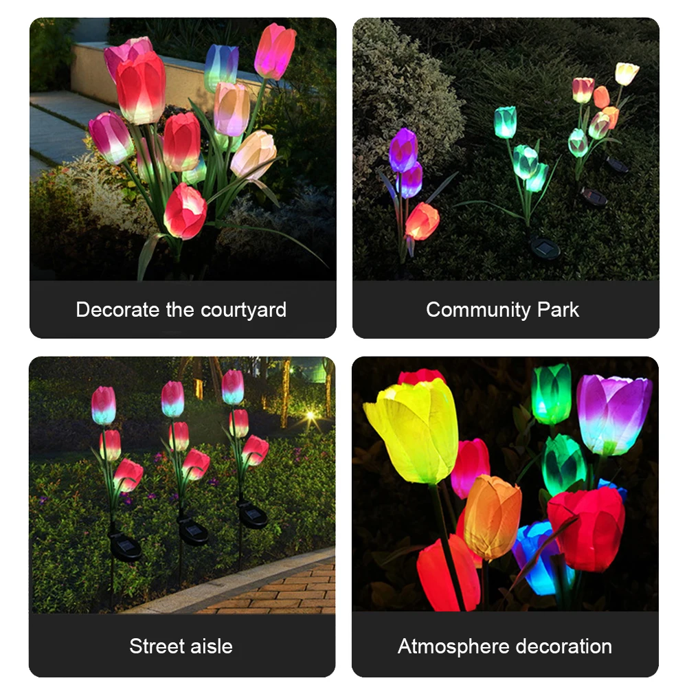 

Solar Simulation Tulip Flower Light Waterproof Garden Lawn Landscape Lamp Artificial Flower Rose Lamps Solar Light