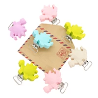 chenkai 10pcs baby silicone dinosaur clip teether silicone pacifier bpa free diy infant smoothing bracelet necklace pendant toy