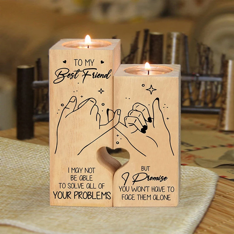 

Heart-shaped Candlestick Ornaments Wooden Candle Woodiness Craft Decoration Couple Home Decor Birthday Gift Valentine's Day