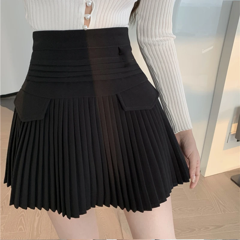 

Black Pleated Mini Skirt Women High Waist Mini Skirt Female Y2k Design A-Line Korean Casual Kawaii White Skirt Women Bottoms