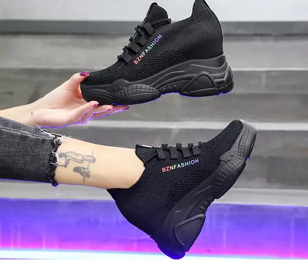 

2020 Fashion Sneakers For Women Platform Chunky Lace Up Casual Shoes Female Brand Woman 8cm Height Increasing Wedge Shoes