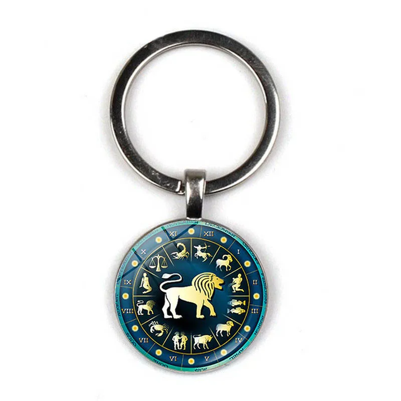 12 знаков зодиака брелок с созвездиями кольца для ключей сумка автомобиля Круглый