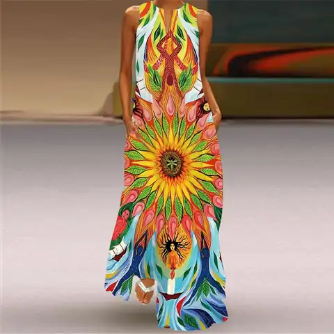 New Summer Beach Women's Dress 2021 Elegant Robe Long Dress Party Sleeveless Dresses Women Casual Sundress Vintage Dresses