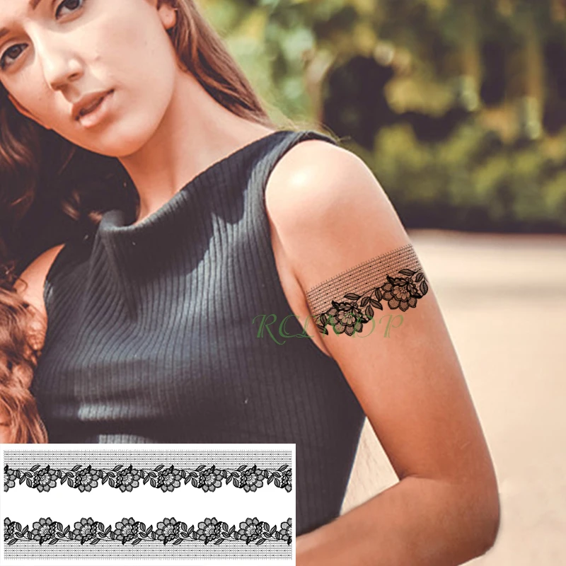 Waterproof Temporary Tattoo Sticker lace flower vine leaf black Fake Tatto Flash Tatoo Waist Arm Foot Tattoos for Girl Women Men