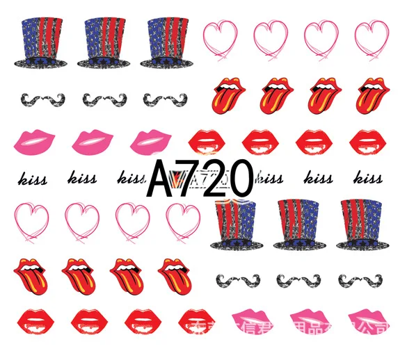 

1set Lips Heart Love Design Nail Sticker English Letter sticker Face Pattern Trasnfer Slider Valentine's Day Nail Art Decoration