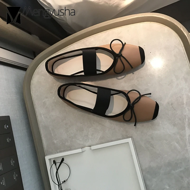 Женские разноцветные балетки на плоской подошве с эластичными лентами женские